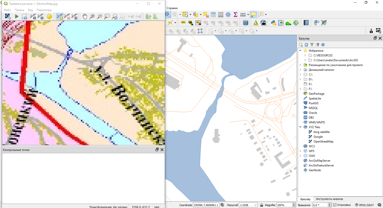 Карта врезка в qgis