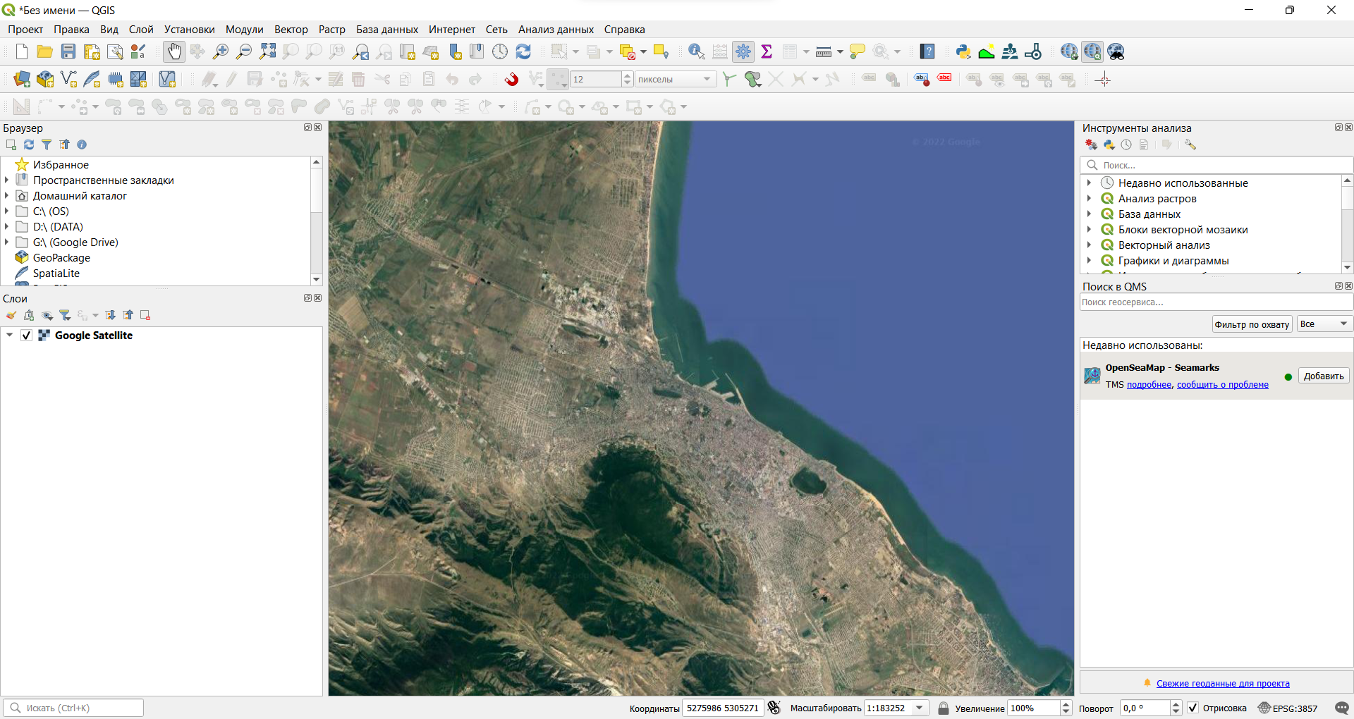 Окрестности Махачкалы на мозаике космических снимков Google